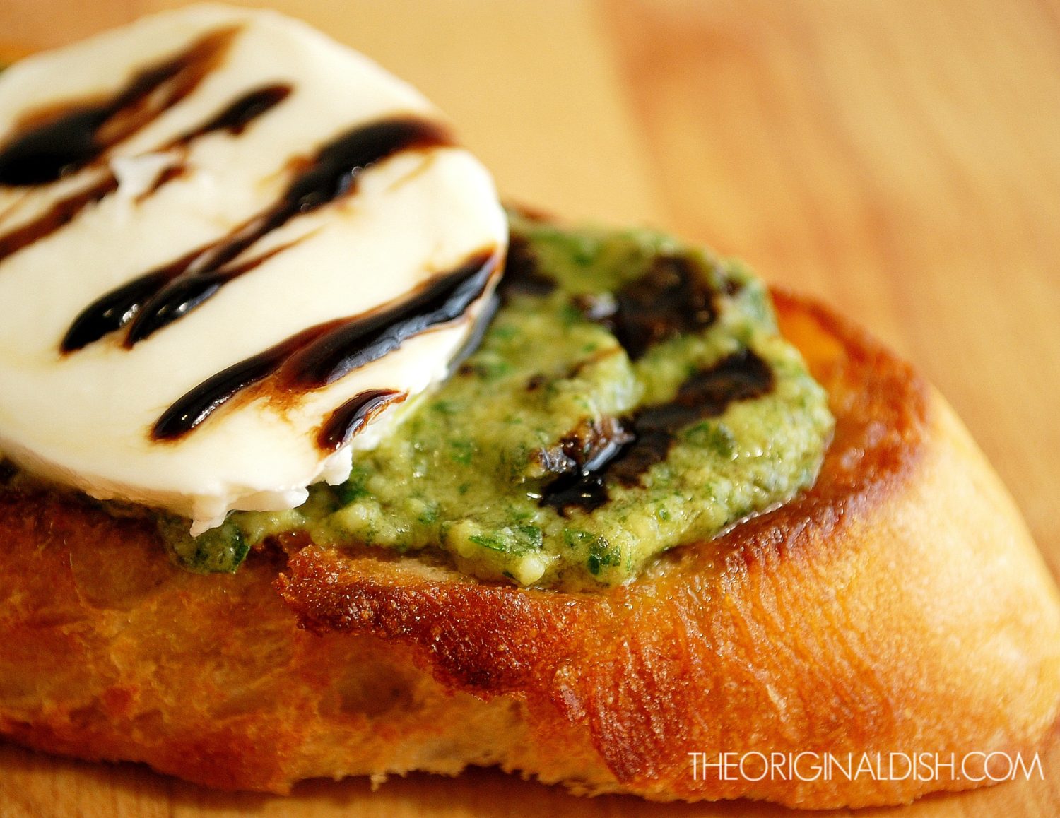 Pesto Bruschetta With Fresh Mozzarella & Balsamic Syrup - The Original Dish