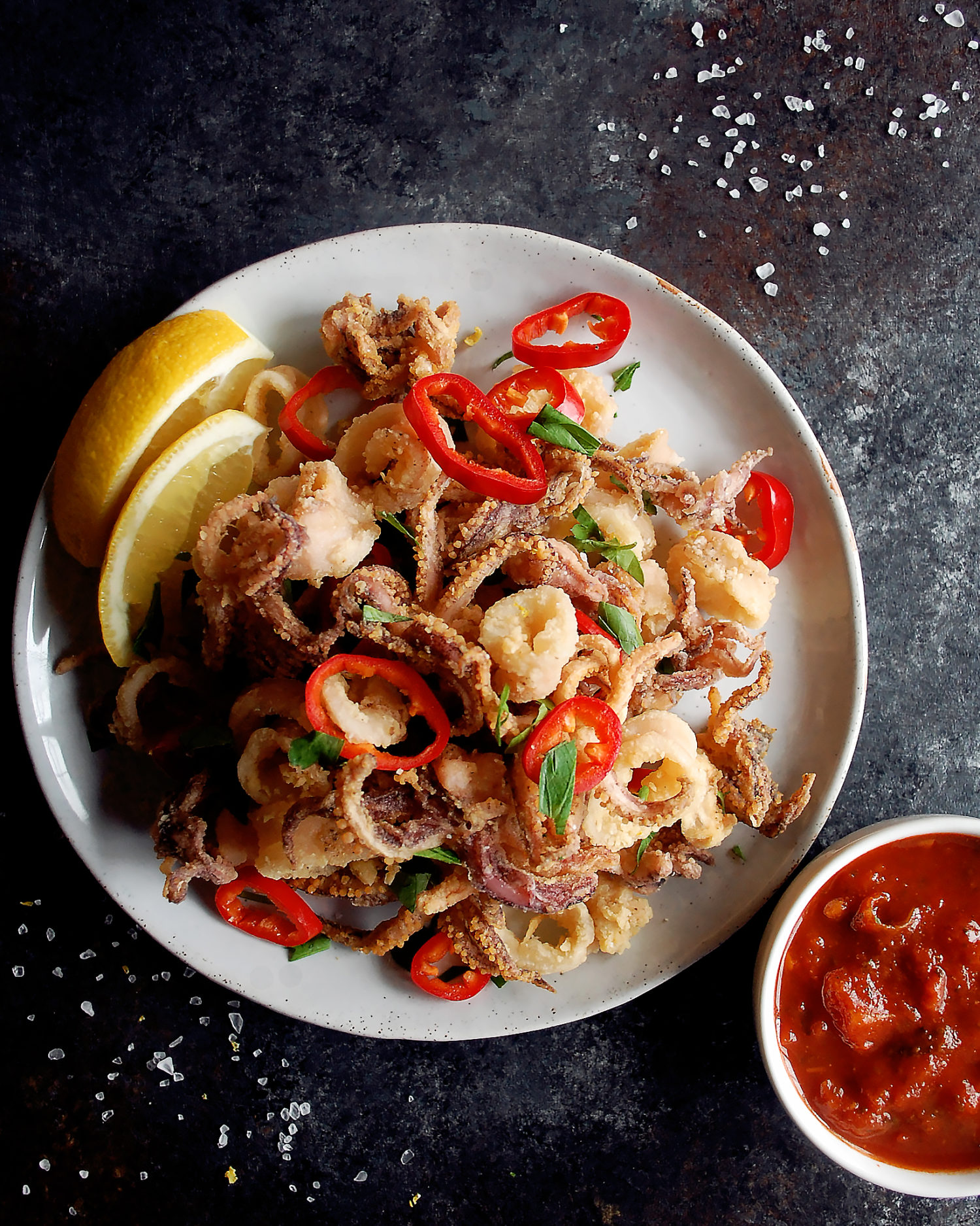 Fried Calamari with Pickled Red Fresno Chili Peppers - The Original Dish