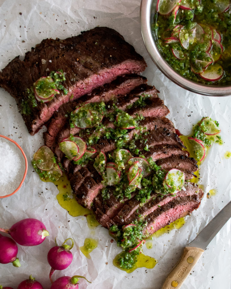 Grilled Flank Steak with Radish Chimichurri