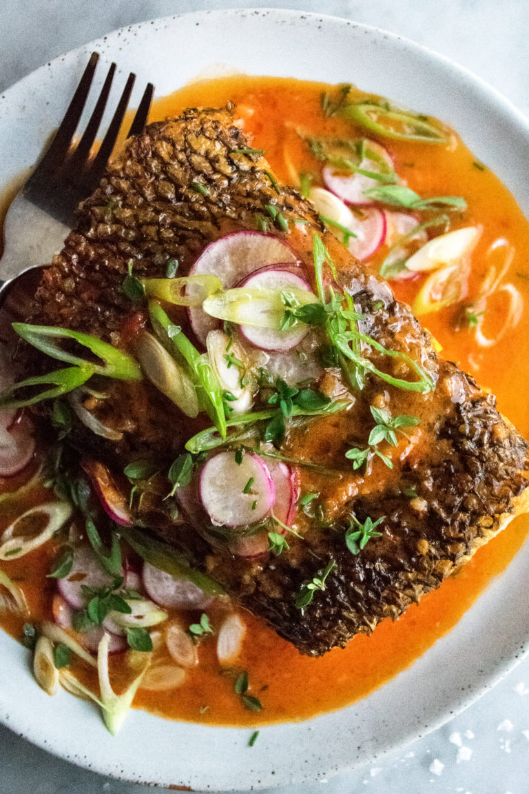 Crispy-Skinned Sea Bass with Spicy Tomato Butter - The Original Dish