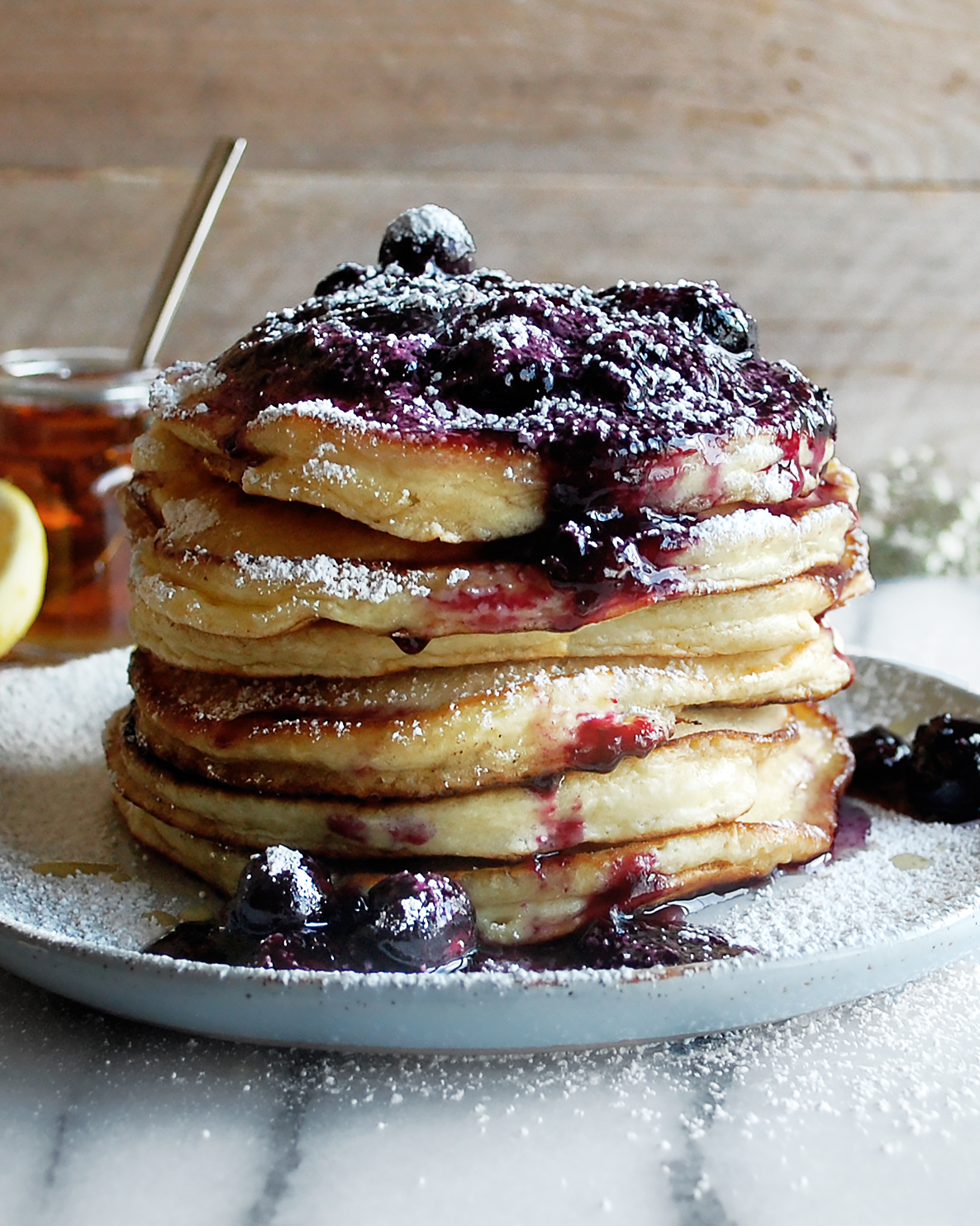 Lemon Ricotta Pancakes with Blueberry Syrup - The Original Dish