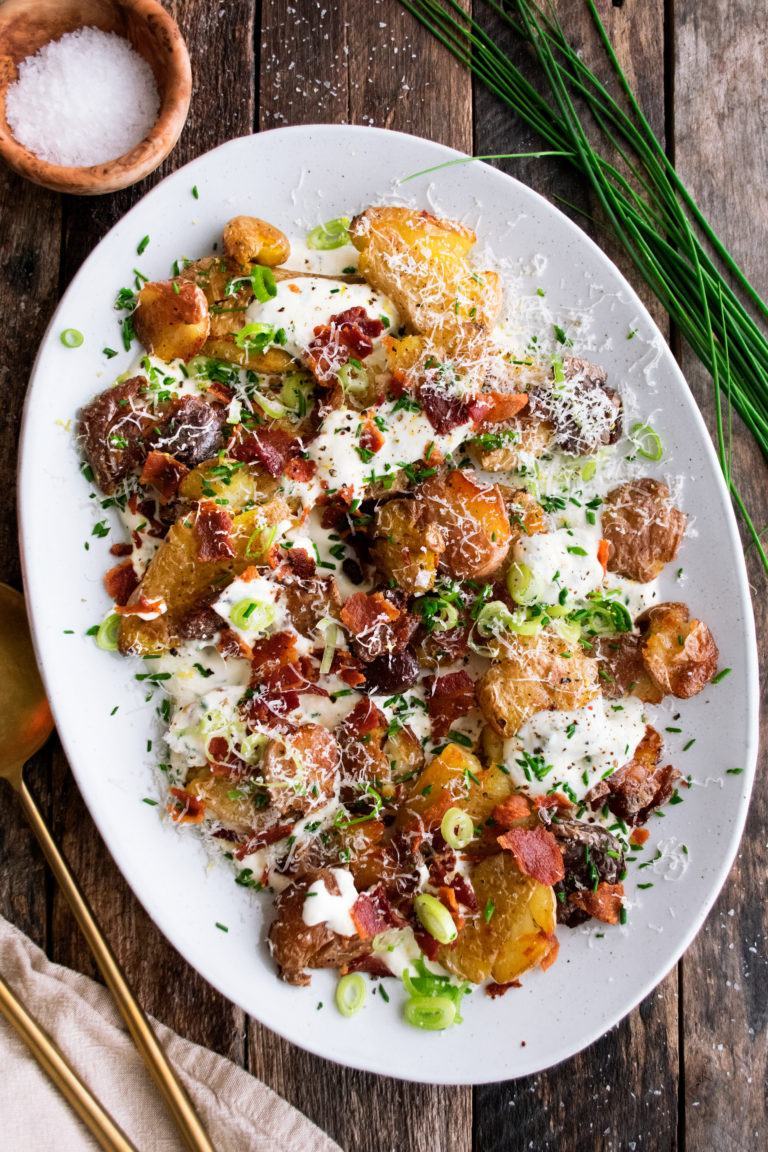 Loaded Smashed Potatoes With Bacon And Parmesan The Original Dish