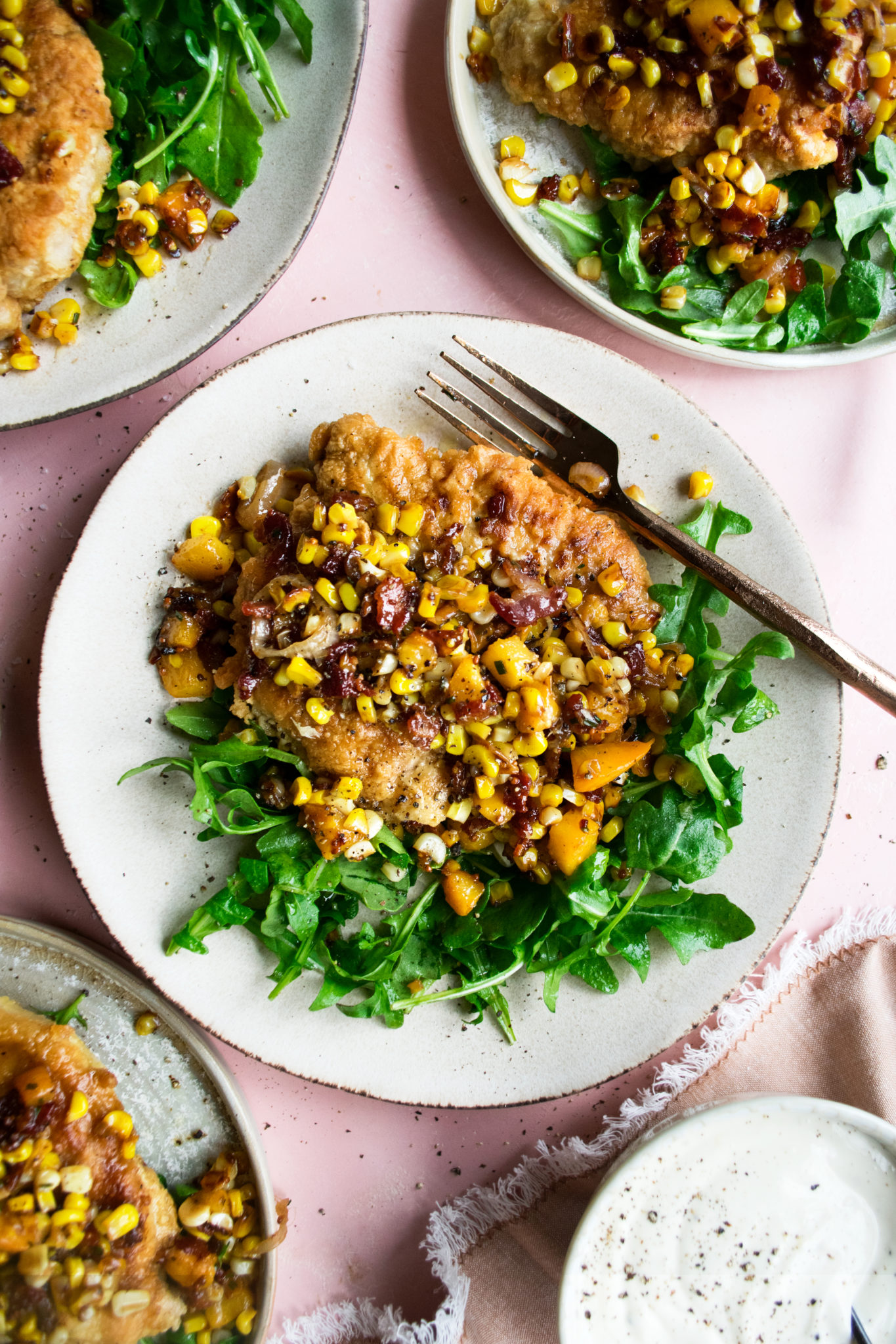 Breaded Pork Chops with Caramelized Corn & Peaches - The Original Dish