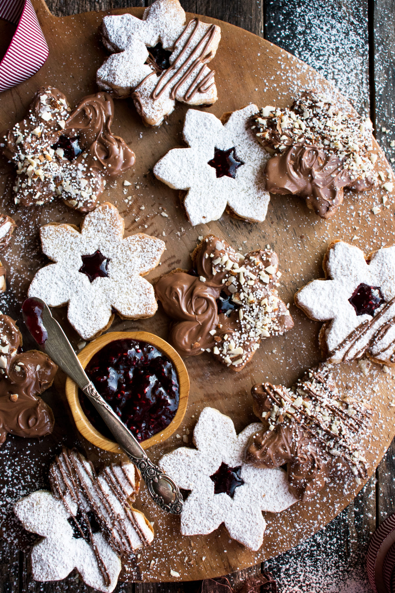 Chocolate Dipped Shortbread Cookie Sandwiches with Raspberry Jam - The