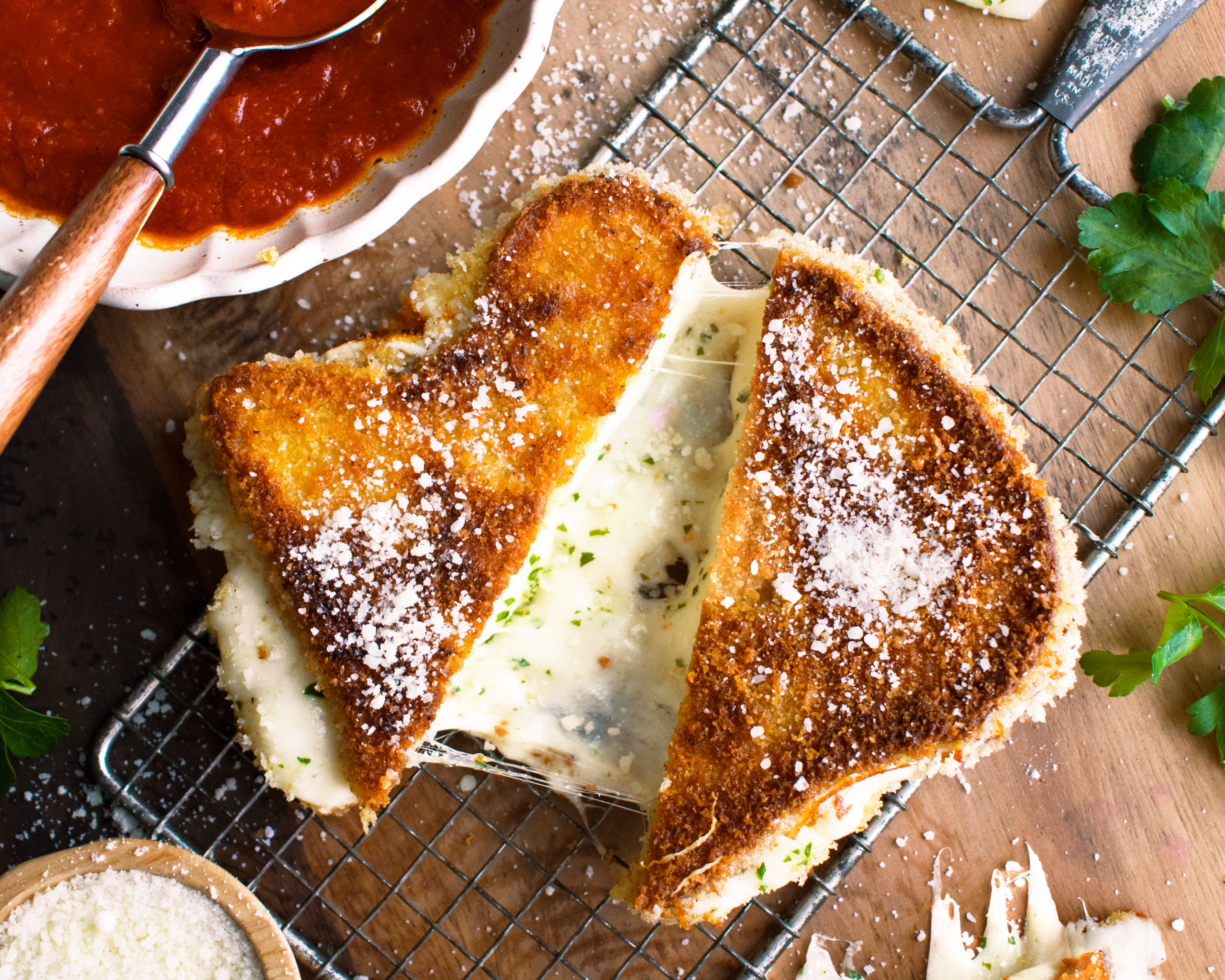 Fried Mozzarella Sandwiches On Herby Garlic Bread The Original Dish