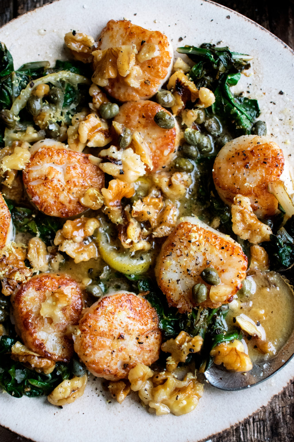 Lemon Butter Scallops with Greens & Walnuts - The Original Dish