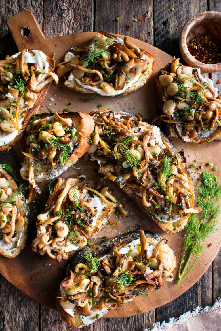 Lemony Mushroom Mascarpone Toast with Beans & Herbs - The Original Dish