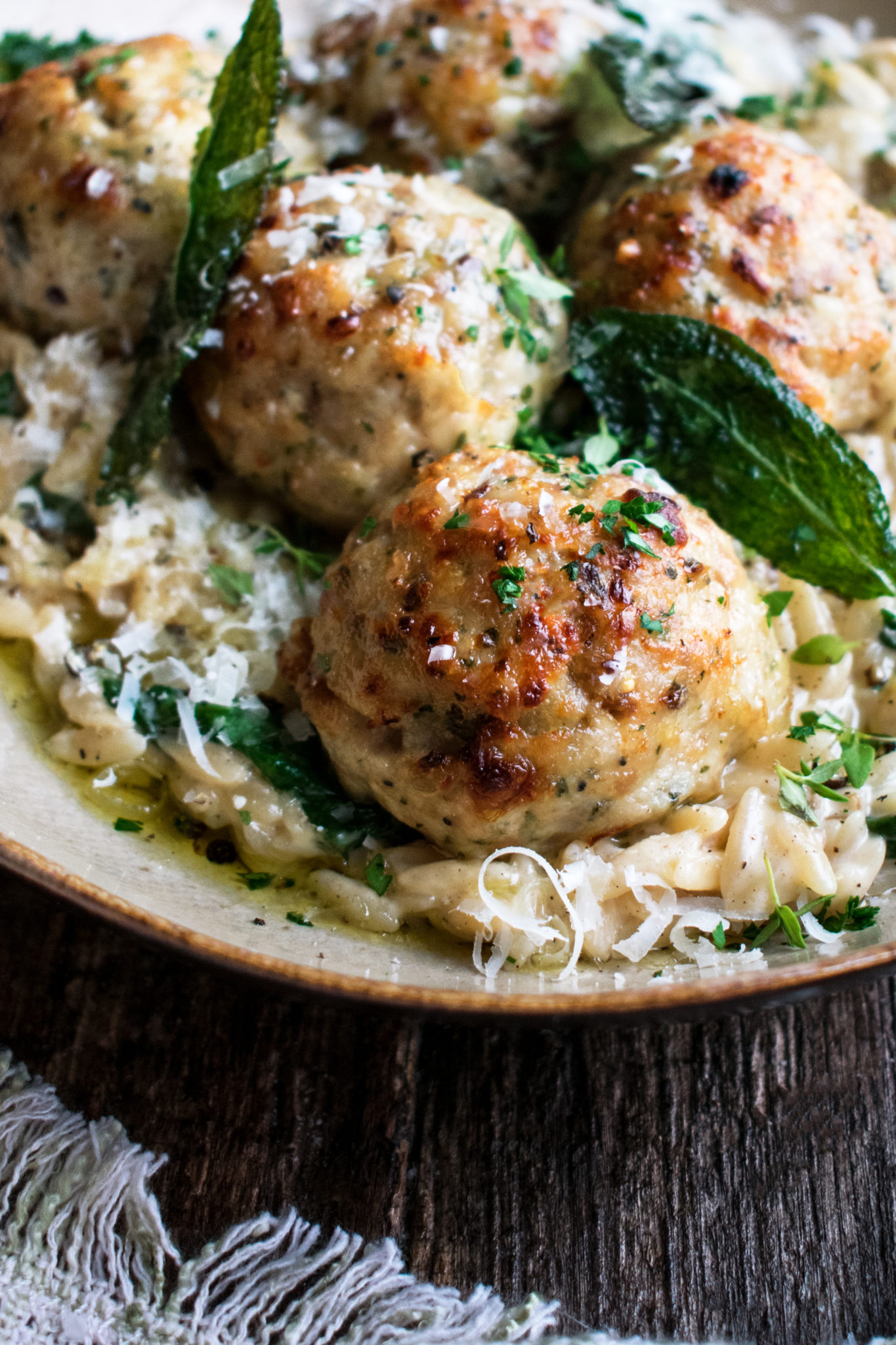 Baked Sage Chicken Meatballs With Parmesan Orzo The Original Dish