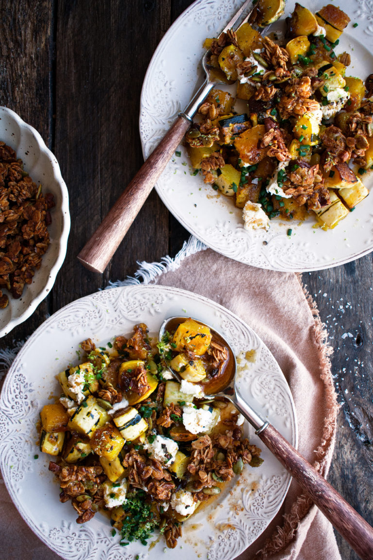 Maple Roasted Delicata Squash with Goat Cheese & Savory Granola - The ...