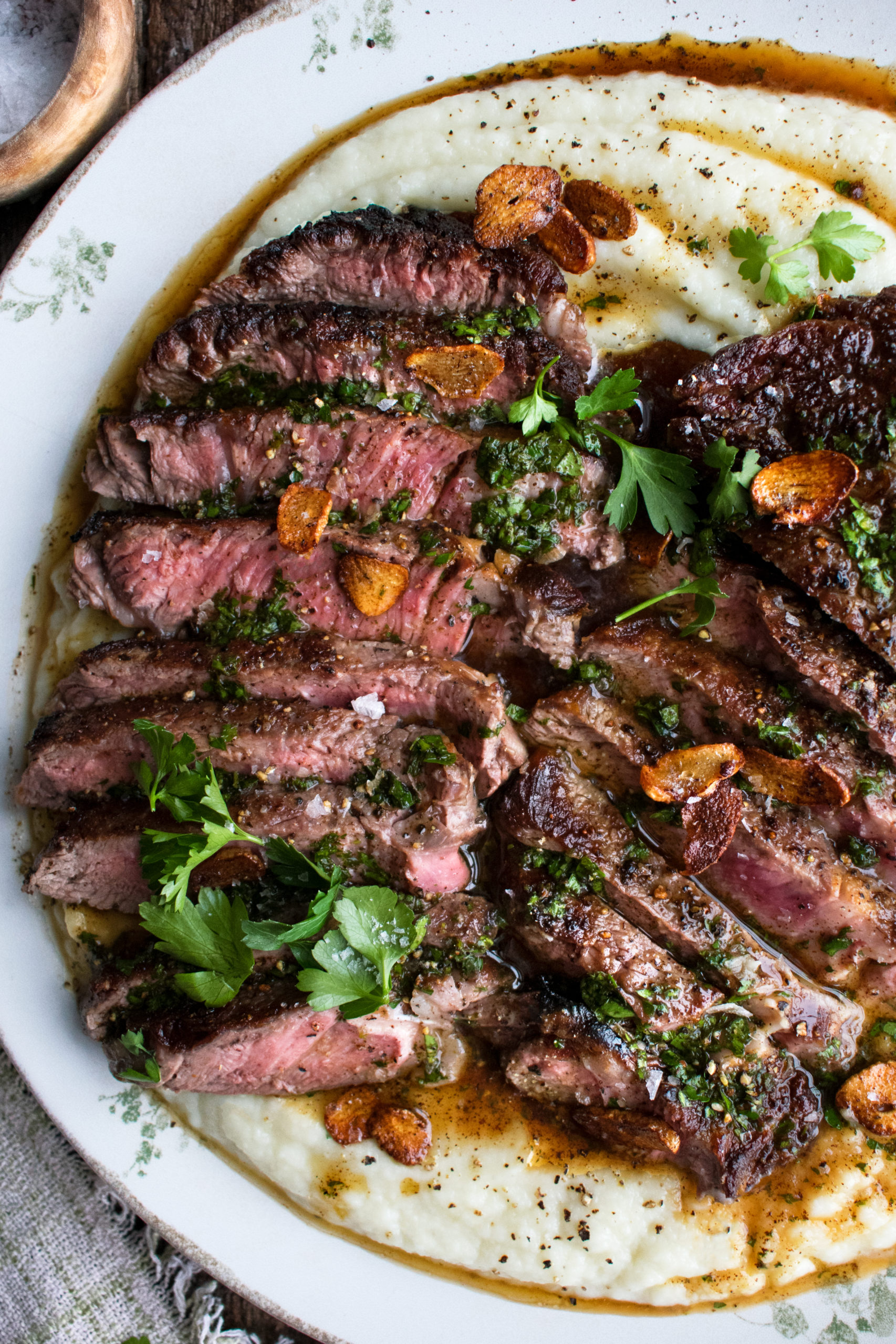 Brown Butter Steak with Roasted Garlic Whipped Cauliflower - The ...