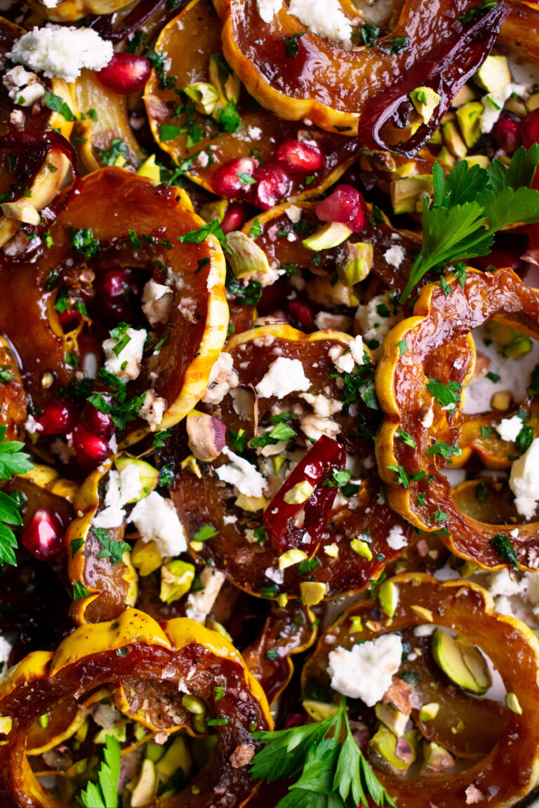 Pomegranate Glazed Delicata Squash with Feta & Pistachios - The ...