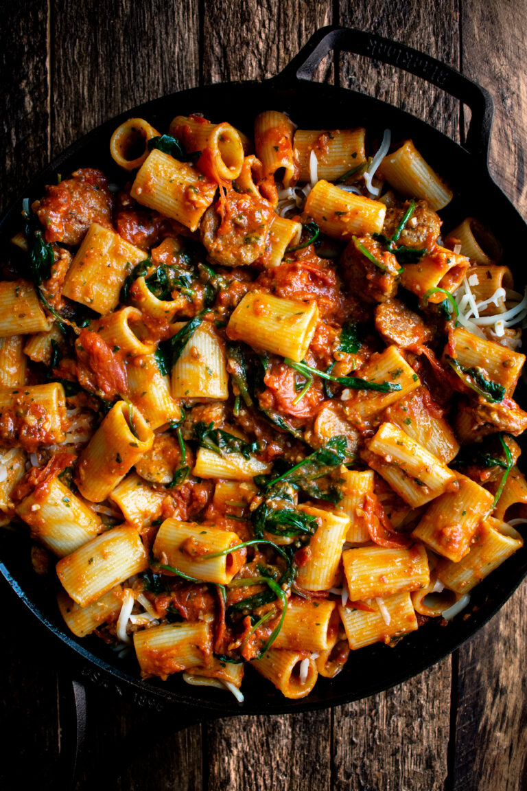 Cheesy Baked Rigatoni with Italian Sausage & Spinach - The Original Dish