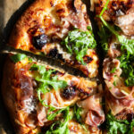 finished Fig & Prosciutto Pizza with arugula