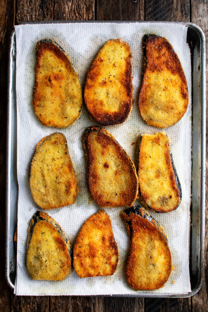 breaded eggplant slices after frying