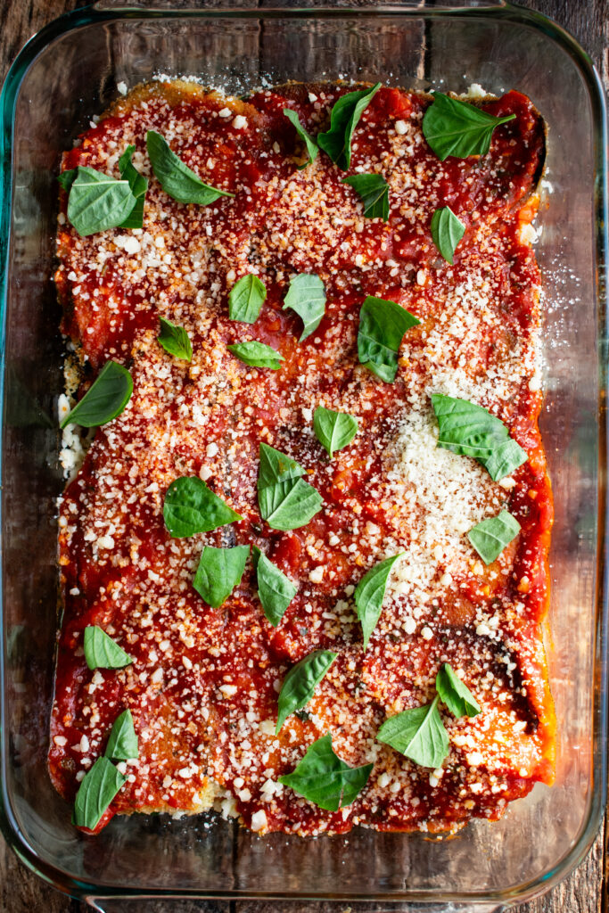 tomato sauce layer of the eggplant parmesan