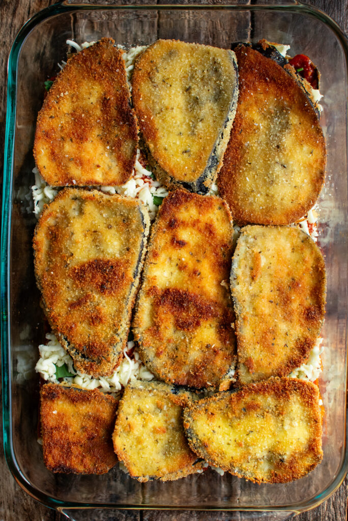 fried eggplant layer of the eggplant parmesan